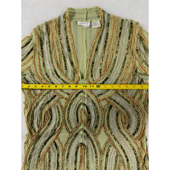 Alexandra Rosati Sheer Textured Ribbon Lace Blouse 12 Green Fairy Glam Art Deco - Picture 6 of 8